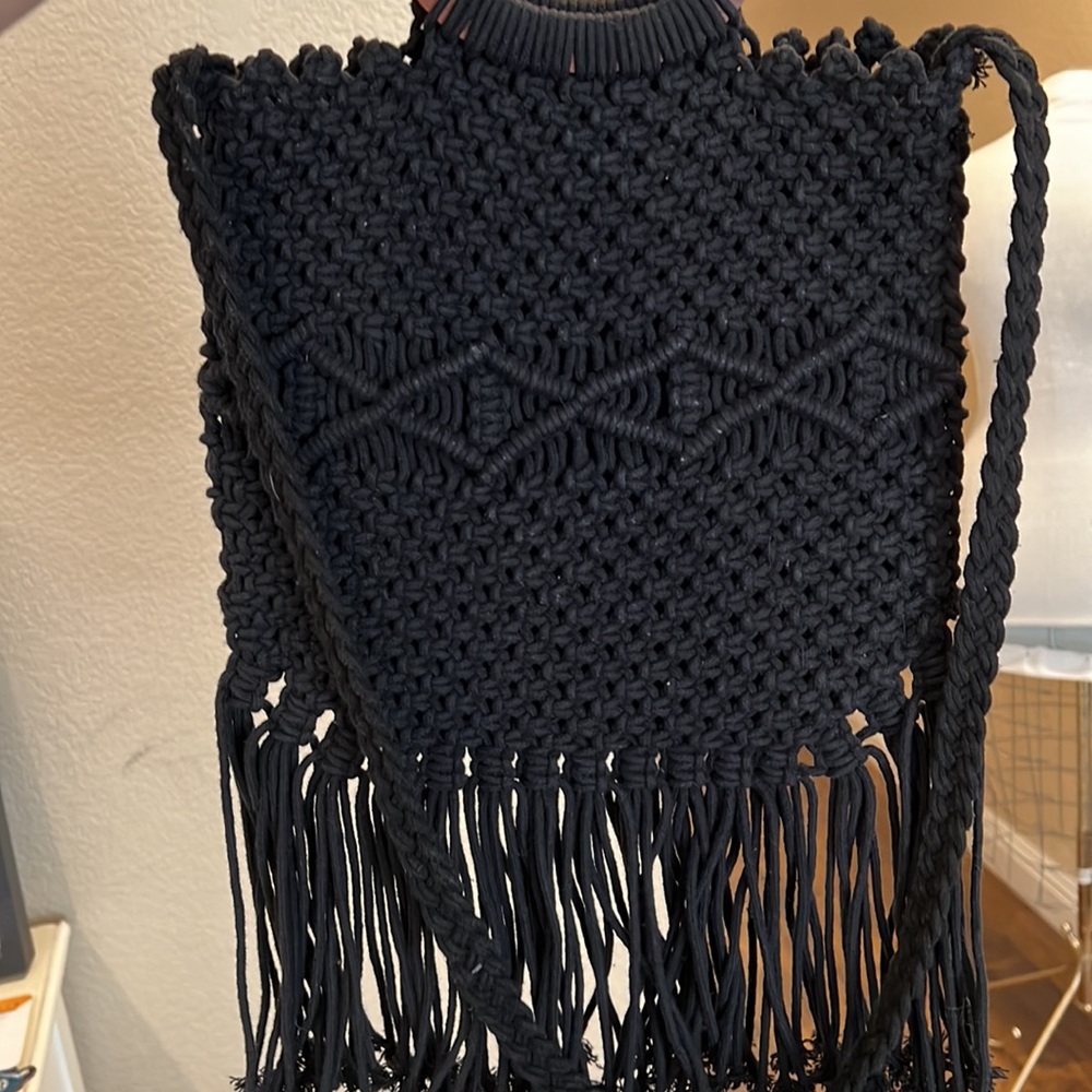 Danielle Nicole Fringe Hippie Boho Crochet Satchel - image 7